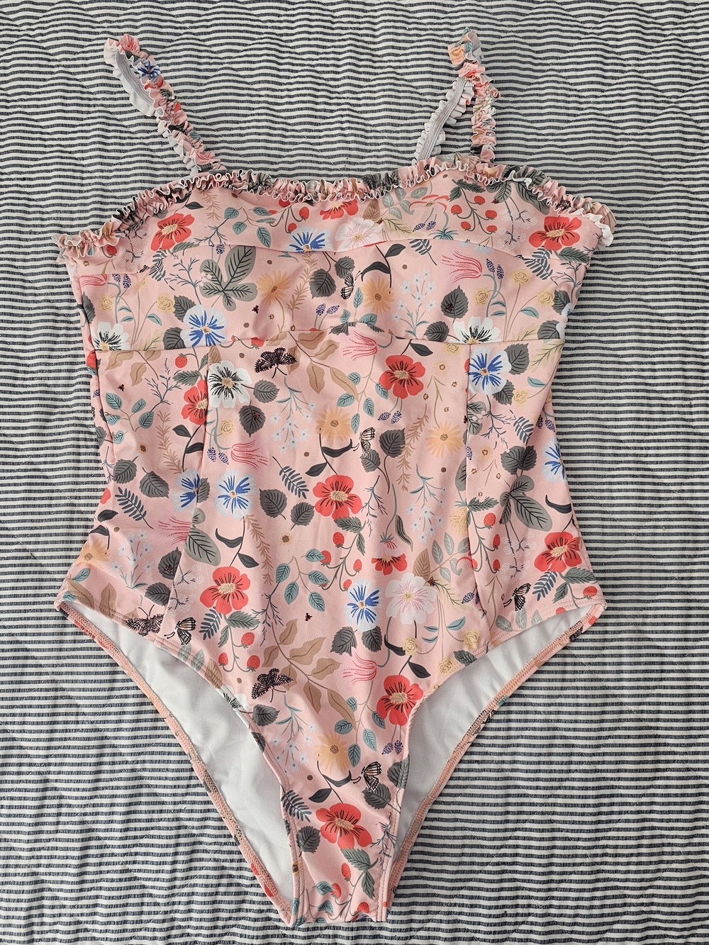 Chic Soul Peach Floral One-Piece with Ruffle Straps